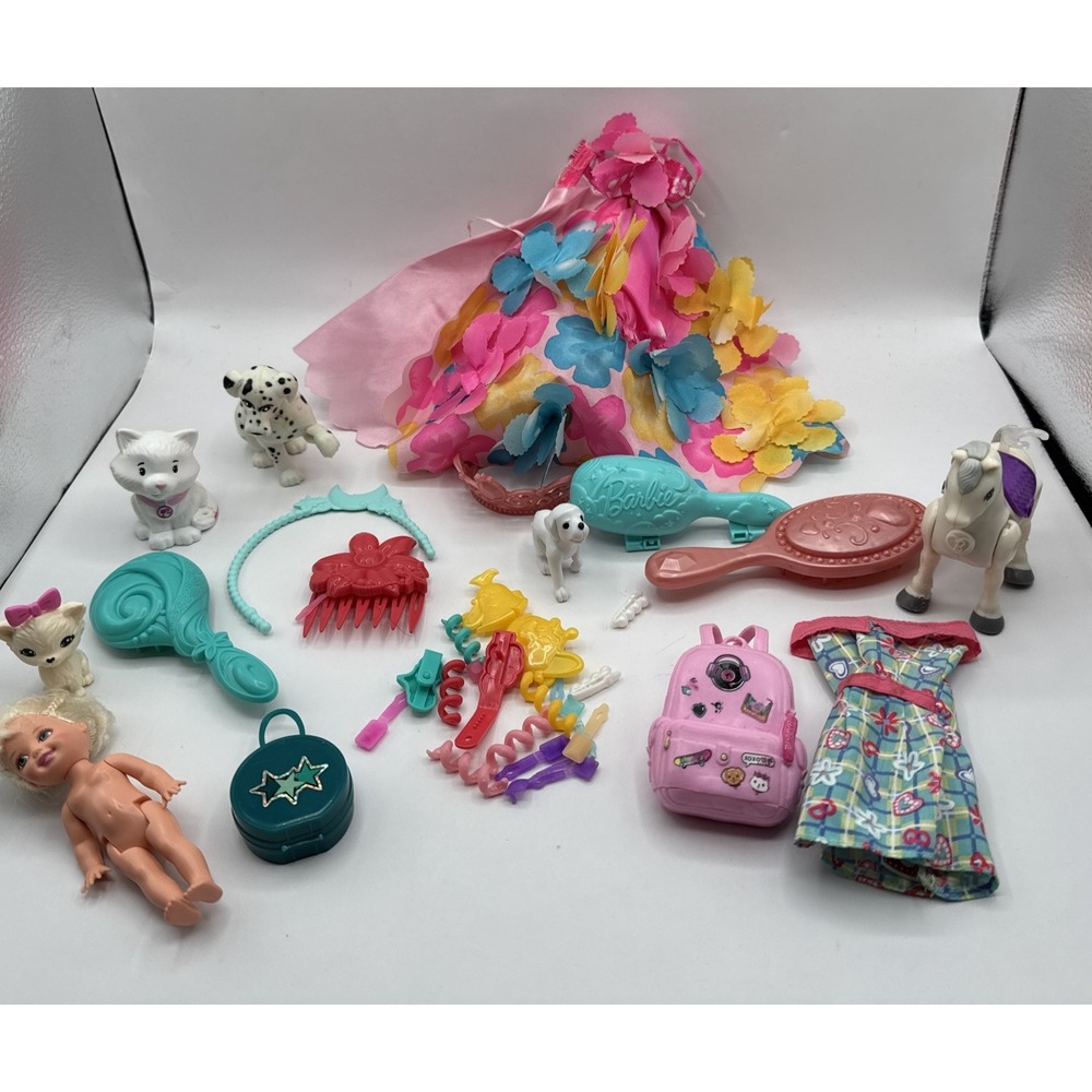 Random Fashion Doll Clothes and Accessories Lot‎ Dress Brush Pets Bags Hair